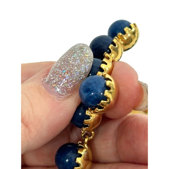 Ann Taylor Lapis Lazuli Statement Necklace 21” Round Beads Gold Tone Vtg Adjust - Picture 17 of 17